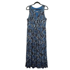 DR COLLECTION Blue Snakeskin Reptile Print Black Sleeveless Maxi Dress Large